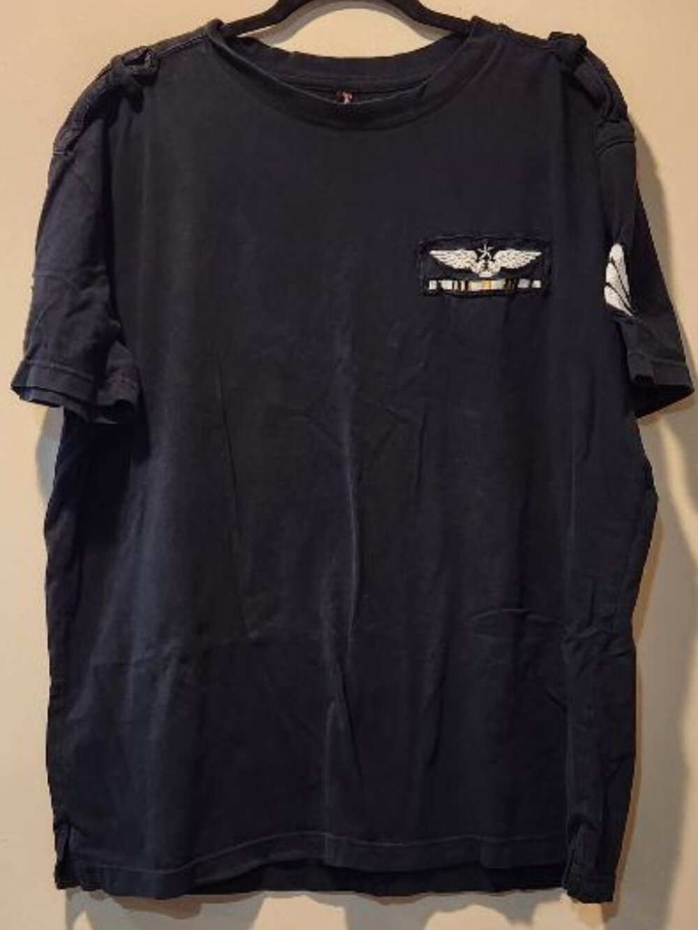 Vintage Raw Blue Men's Navy Blue T-shirt featuring Military inspired Graphics